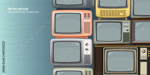 Stacked colorful retro and vintage televisions vector illustration with blank space.
