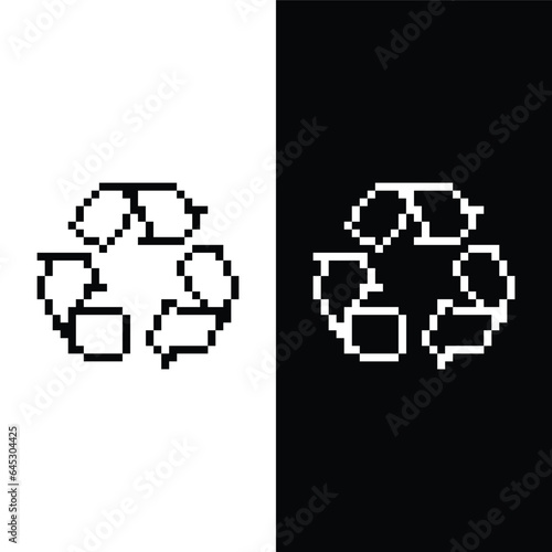 recycle symbol icon 8 bit, pixel art  attention sign recycle icon  for game  logo.