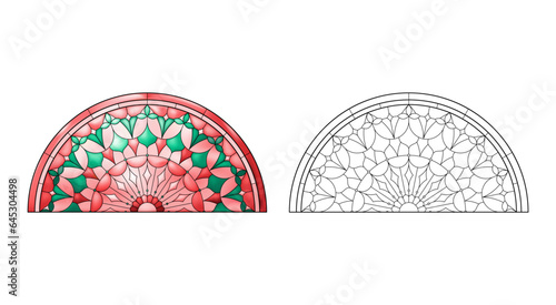 Worksheet with Stained Church glass in red gradient colors.