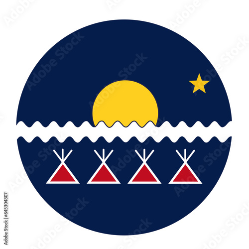 Circle badge Indian flag Athabascan tribe vector illustration isolated background. Symbol of native people in Alaska, America. Button Indians Athabascan clan emblem banner. Native Americans community.