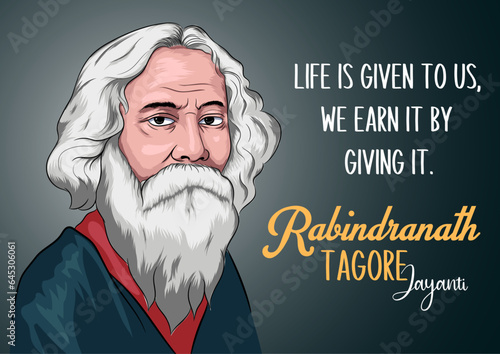 Vector illustration of Rabindranath Tagore Jayanti calligraphy text in hindi with motivational quotes of Tagore. rabindranth tagore jayanti, rabindranth tagore jayanti image
 photo