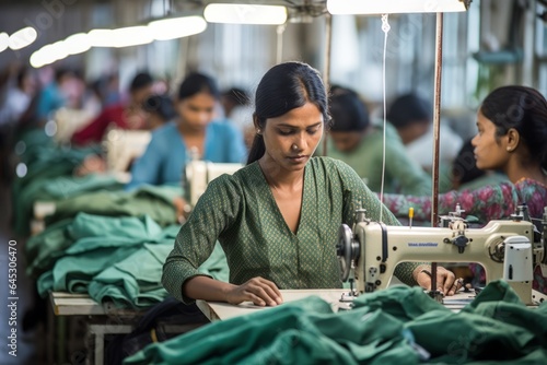 Asian Indian seamstress female workers in textile factory