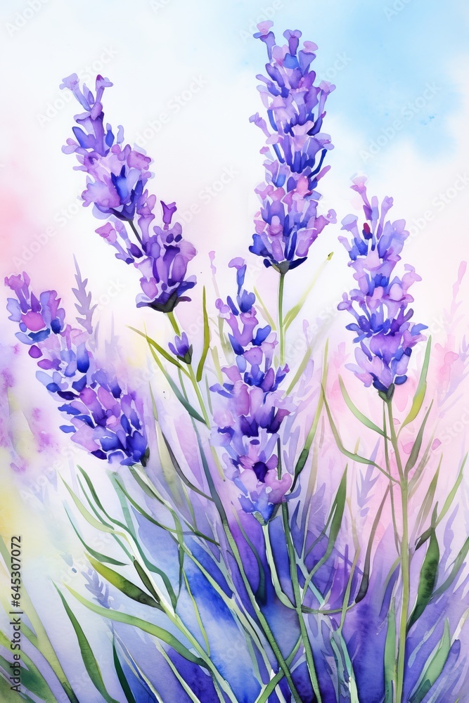 Fototapeta premium watercolor lavender branches macro