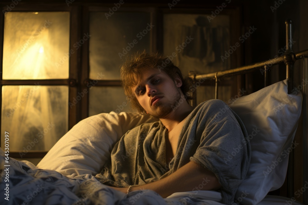 Ill man bed home. Generate Ai Ill man bed home. Generate Ai