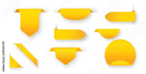 Yellow price tags, showcasing isolated ribbon sale banners. PNG realistic yellow price tags are tailored for exclusive special offers and enticing shopping discounts.