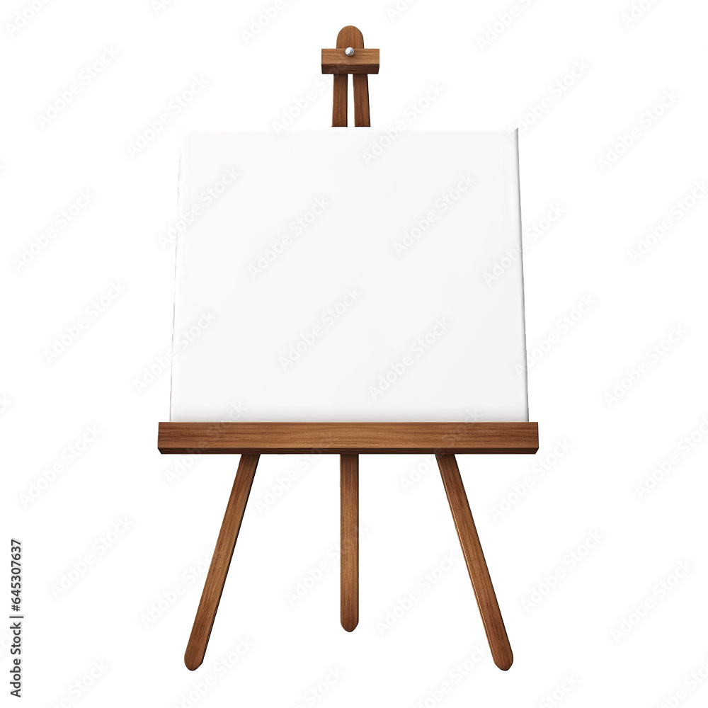 Isolated wooden easel with blank canvas on a cutout PNG transparent background Isolated wooden easel with blank canvas on a cutout PNG transparent background