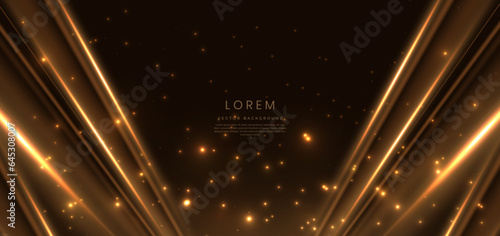 Abstract lighting effect dot neon gold light ray on on dark transparent background. Template premium award ceremony design. photo