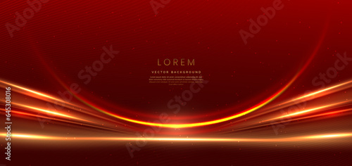 Abstract red background with golden lines and lighting effect. Luxury design style. Template premium award design.