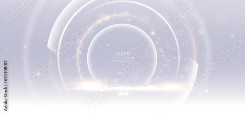 Abstract gold and white circles lines on grey background. with lighting effect sparkle. Template premium award design.