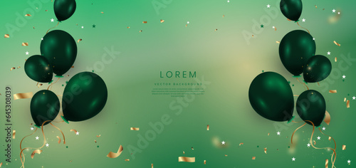 Elegant green balloon and ribbon gold. Celebration party happy concept.
