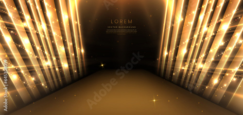 Elegant golden scene diagonal glowing with lighting effect sparkle on black background. Template premium award design.