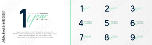 set of anniversary logo dark blue color number and green text on white background for celebration
