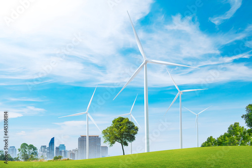 wind turbine farm to generate wind energy for intelligent cities. Renewable energy. sustainable and environmentally friendly.