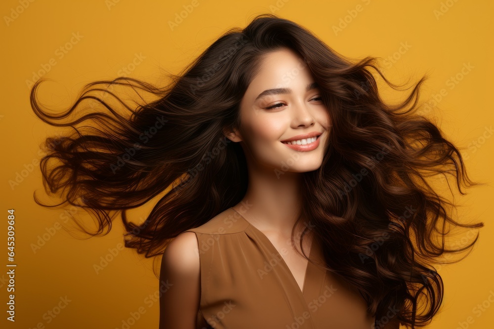 Young woman smiling with healthy hair. Generate Ai Young woman smiling with healthy hair. Generate Ai