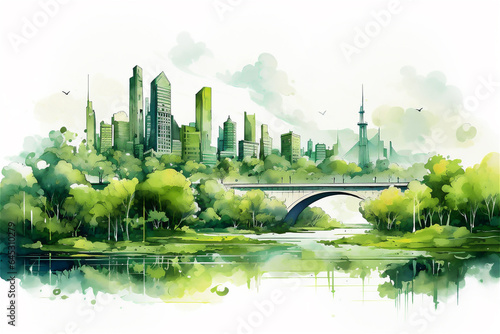 Green modern city and ecological life abstract illustration