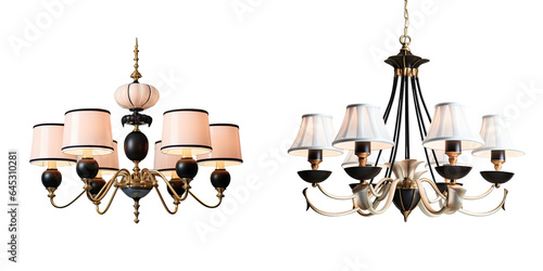 transparent background contrasting with gold chandelier and white shades © 2rogan