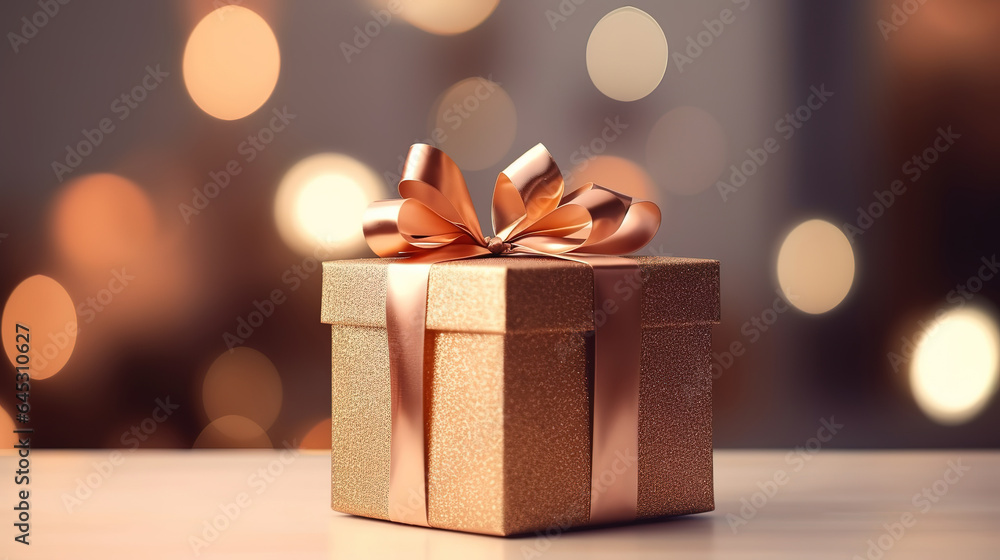 Gift box and blurry lights on the background. Generative Ai Gift box and blurry lights on the background. Generative Ai