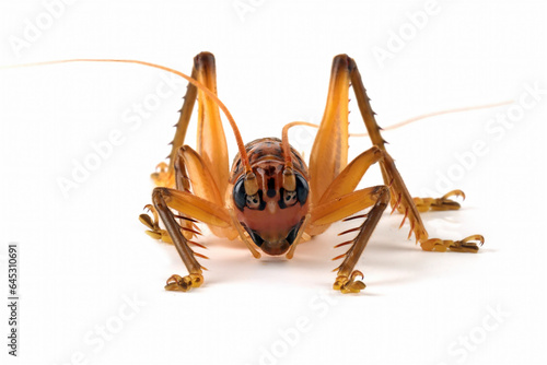 Giant cricket on sia ferox insect on isolated background, Giant cricket closeup on isolated background  photo