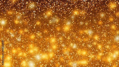 Golden christmas background with bokeh lights and stars. Generative Ai