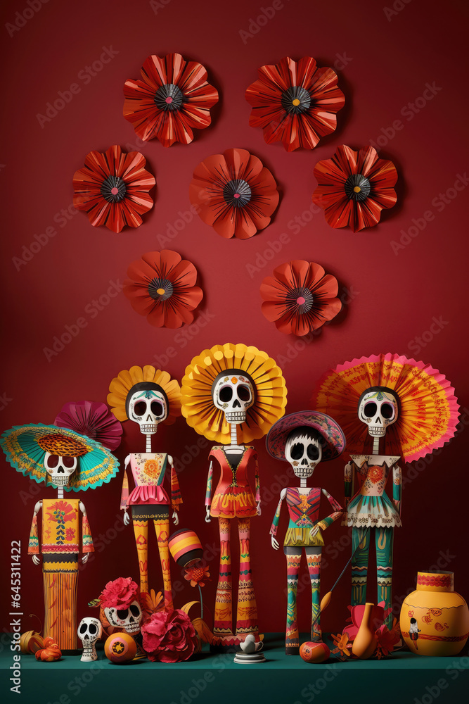 decorations with skulls to celebrate day of the dead mexican holiday