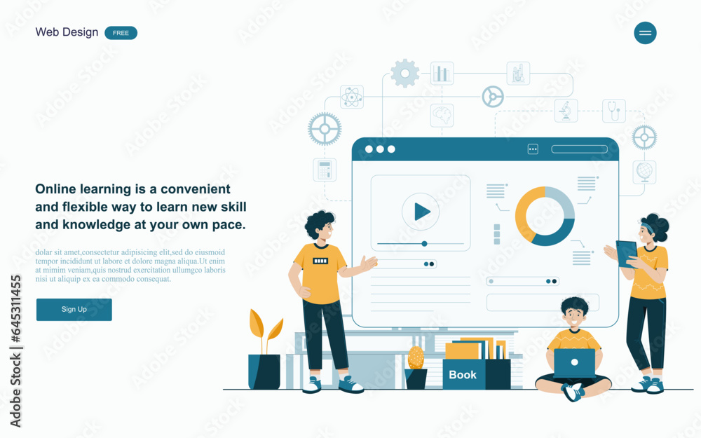 Online education concept.Online learning with platform and resources ...