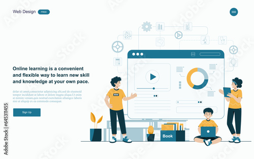 Online education concept.Online learning with platform and resources.Vector illustration.