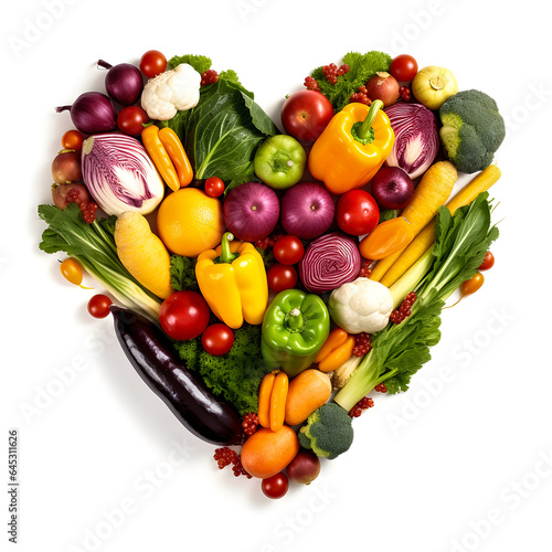 Close-up of a heart made of various vegetables on a white background. Concept of healthy food and love for healthy eating  Generate Ai