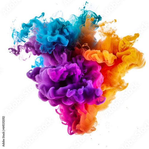 close-up of a multi-colored bright explosion of colors in mystical and fairy-tale forms on a white background. Mockup for art, Generate Ai