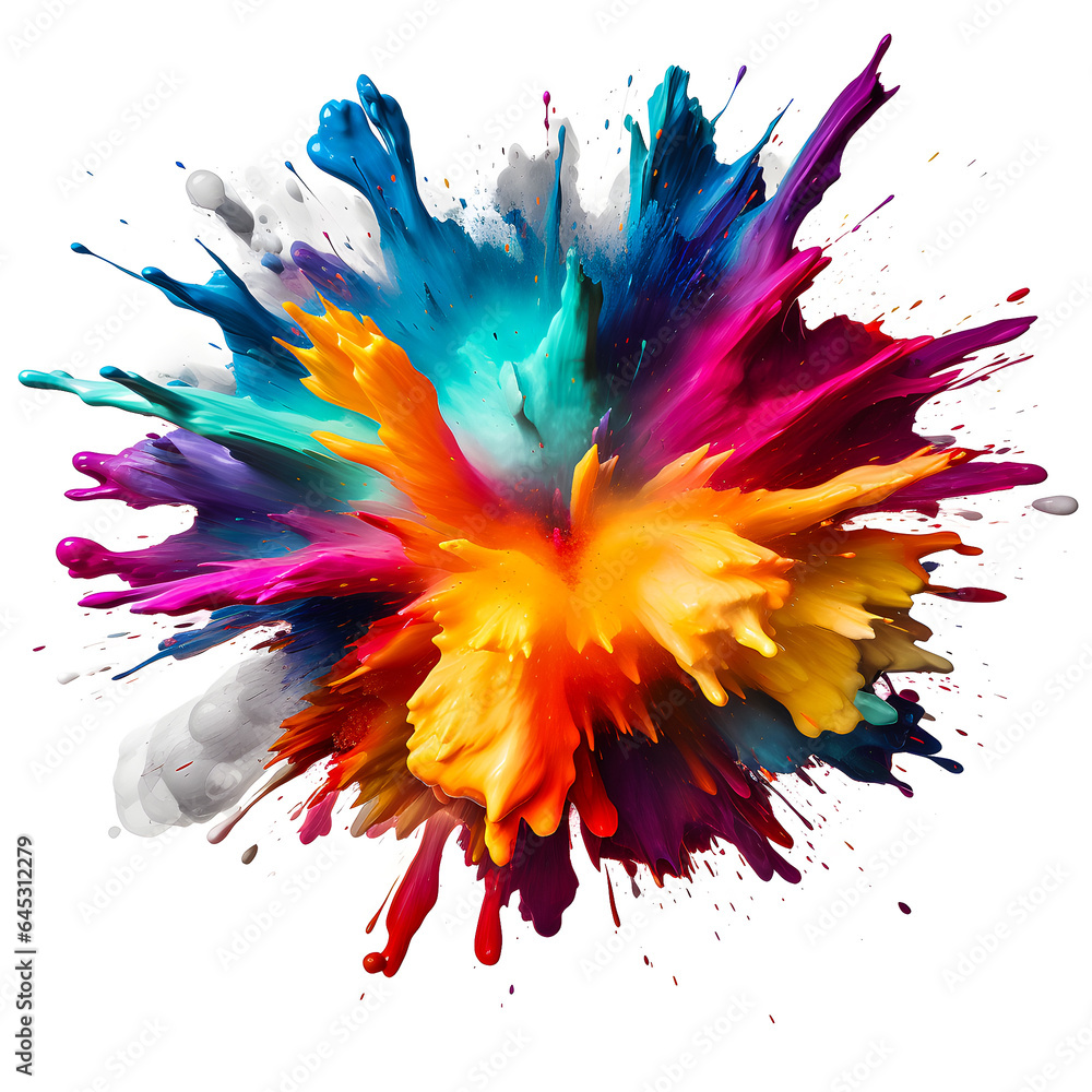 close-up of a multi-colored bright explosion of colors in mystical and fairy-tale forms on a white background. Mockup for art. Generate Ai