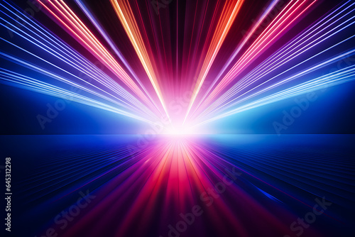 Abstract blue and pink neon glowing crossing lines pattern. Dark  background of colorful neon glowing light shapes. Generate Ai