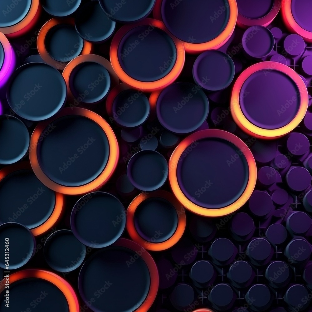 Abstract 3d background made of black circles with neon Abstract 3d background made of black circles with neon