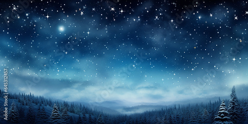 A serene night sky filled with stars and a spot for your Christmas text. © Teerasak