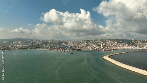 Wallpaper Mural Haifa commercial port dock with Container ship, stacked shipping containers and cranes Torontodigital.ca