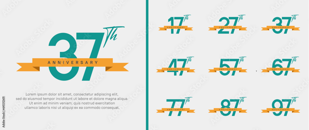 set of anniversary logo green color number and orange ribbon on white background for celebration set of anniversary logo green color number and orange ribbon on white background for celebration