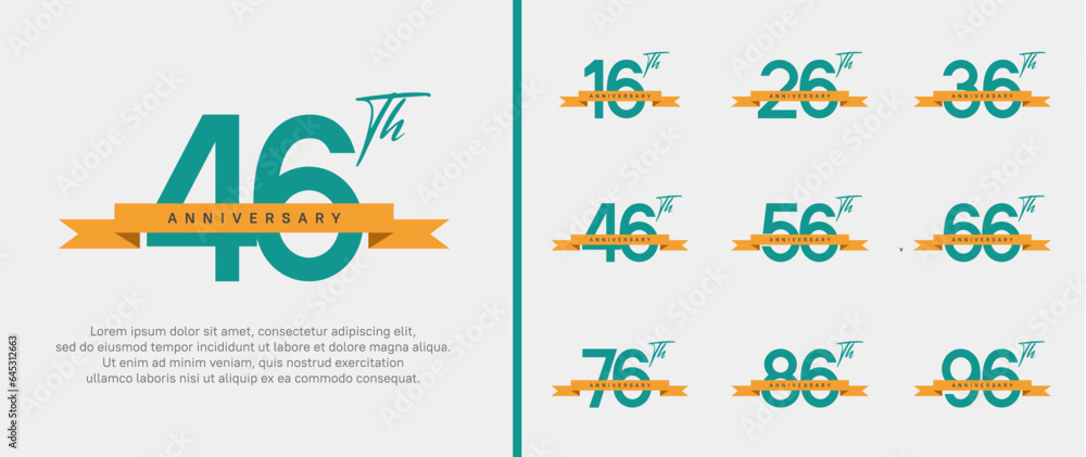 set of anniversary logo green color number and orange ribbon on white background for celebration