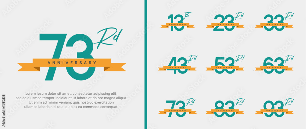 set of anniversary logo green color number and orange ribbon on white background for celebration set of anniversary logo green color number and orange ribbon on white background for celebration