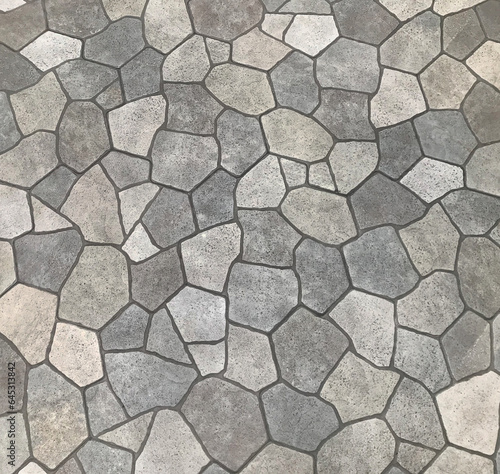 Seamless flagstone outdoor paving textures, cobblestone cut flat in random pieces, grey, light grey, beige, and charcoal color Fototapet