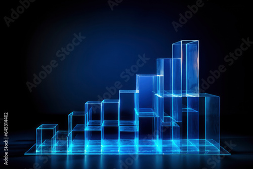 Blue glass Office Charts & Financial Analysis for Corporate Success, Explore global financial trends with blue charts and graphs for corporate success and profit analysis
