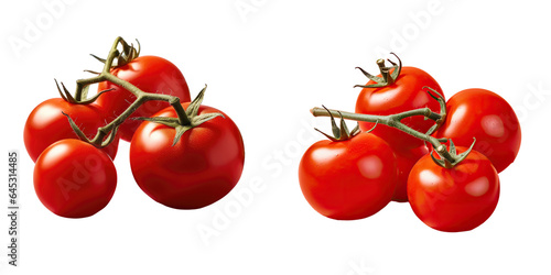 Red grape cherry tomatoes on a transparent background two whole and two halved