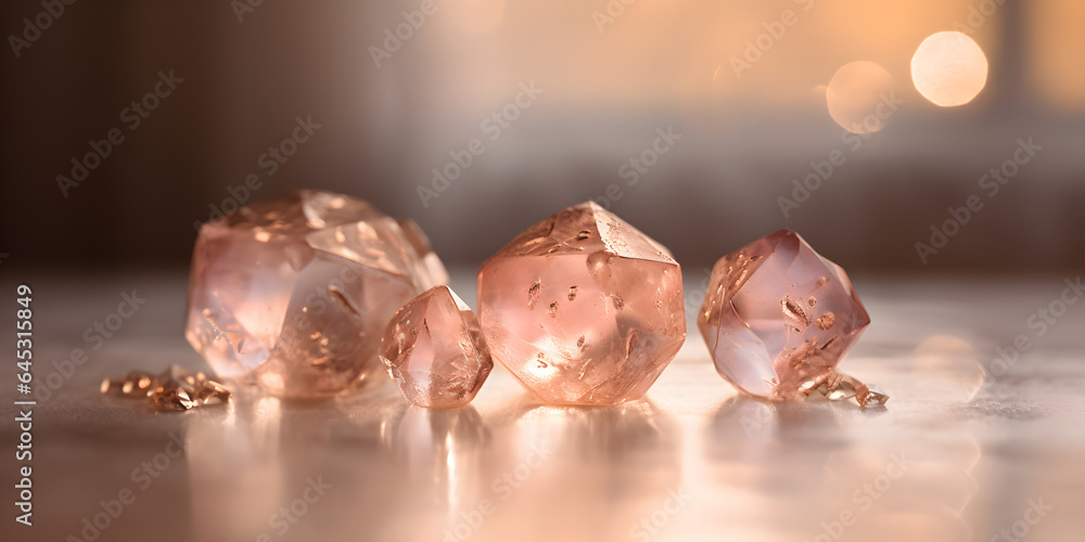 Pink quartz mineral on a pink background - obrazy, fototapety, plakaty 