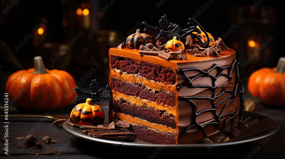 Cake homemade for Halloween. Festive food concept. Background