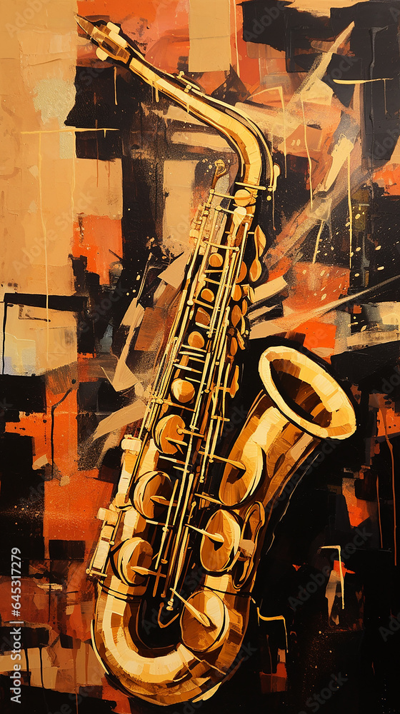 Naklejka premium saxofone em arte musical 