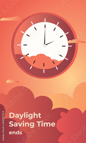 Set the clock to daylight saving time ends. Vector illustration with message