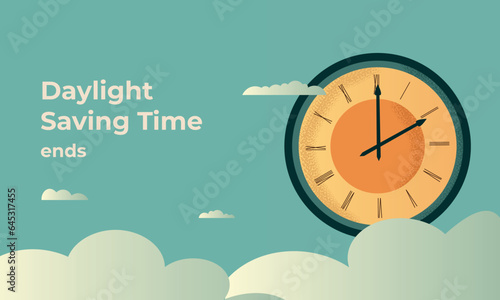 Set the clock to daylight saving time ends. Vector illustration with message