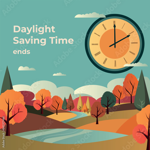 Set the clock to daylight saving time ends. Vector illustration with message