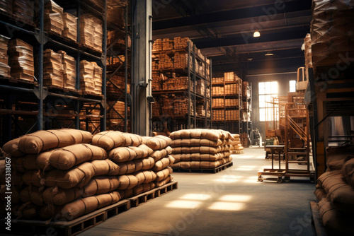 Vintage warehouse with canvas bags