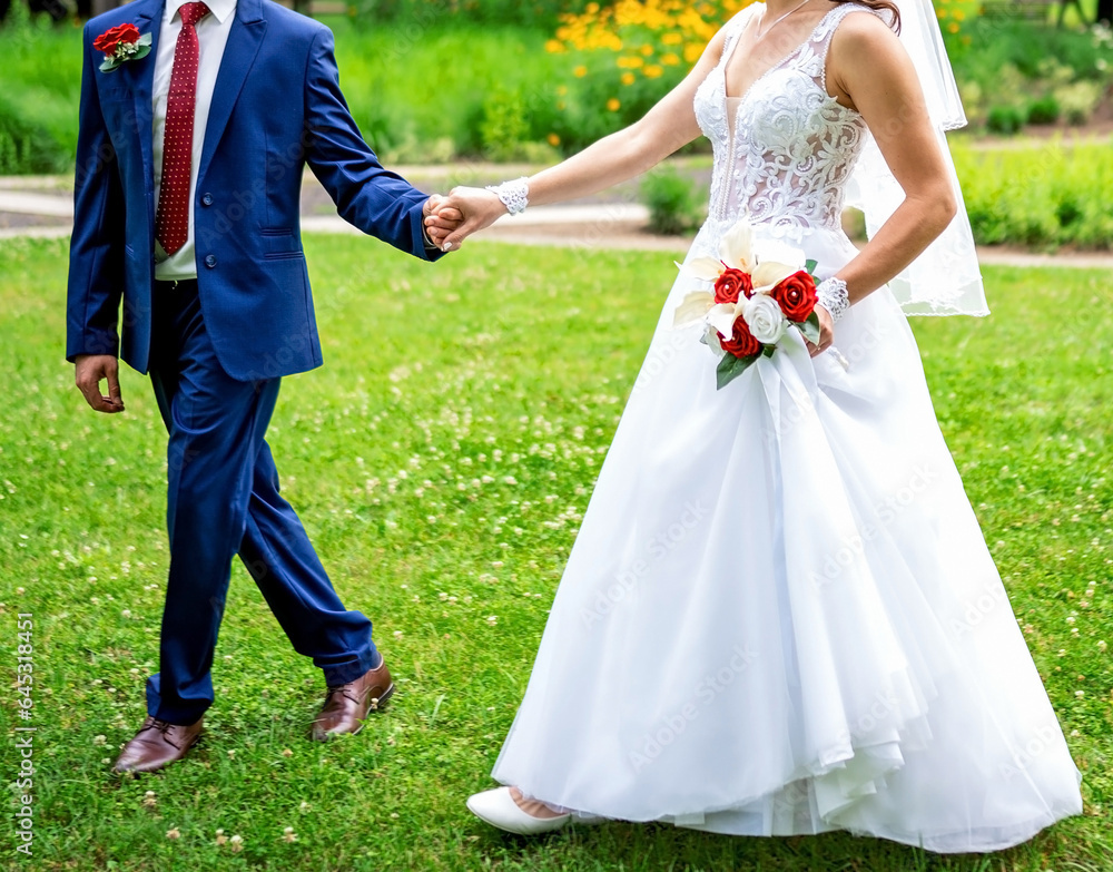 Bride and Groom takes a walk at the wedding day