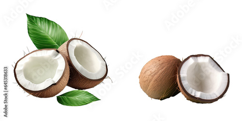 Isolated transparent background coconut with leaves