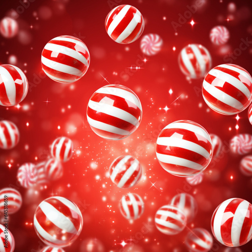 A Christmas Background with Striped Candy Canes Floating in the Festive Atmosphere