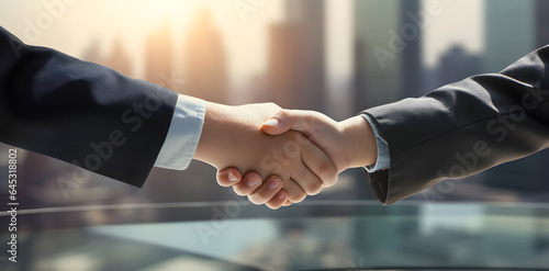 Handshake between boy or girl in suit. business contact trade cooperation. Dream jobs successful businessman or businesswoman. concept of inspiration for children.